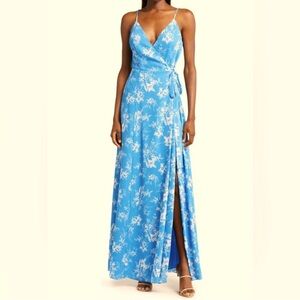 WAYF The Angelina Floral Wrap Dress - Ocean Toile